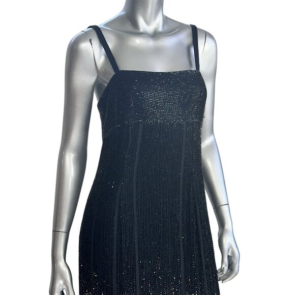 Vintage Oleg Cassini Silk Black Beaded Formal Evening Gown Dress 8 - Picture 14 of 16